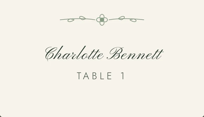 Ivory place card with sage botanical divider