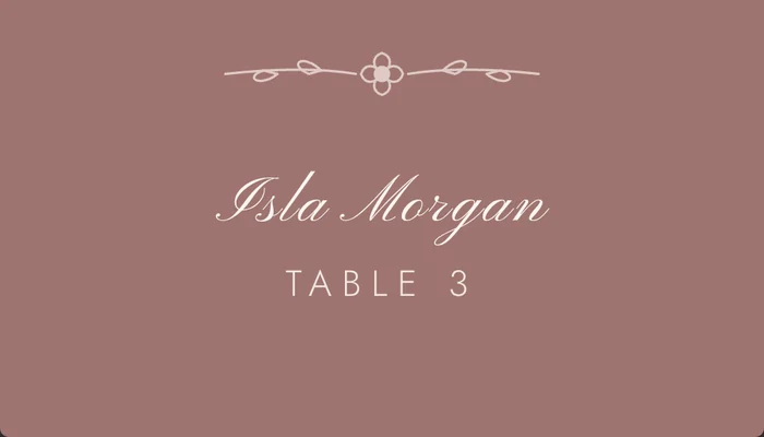 Dusty rose place card with cream script