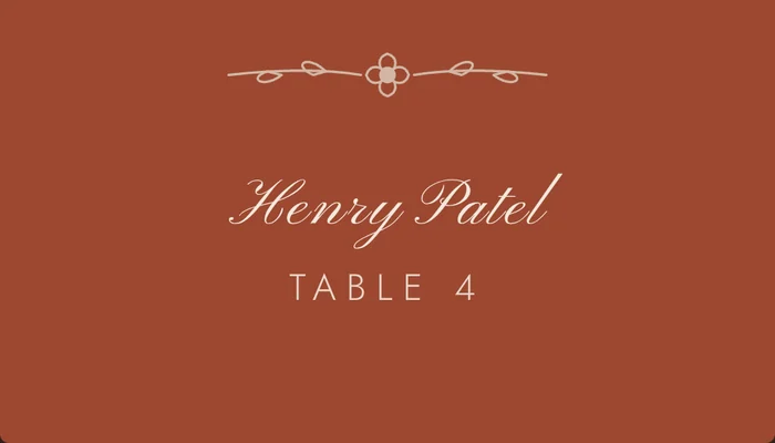Terracotta place card with cream script